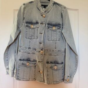 Boston Proper Light Blue Denim Jacket with Gold Buttons